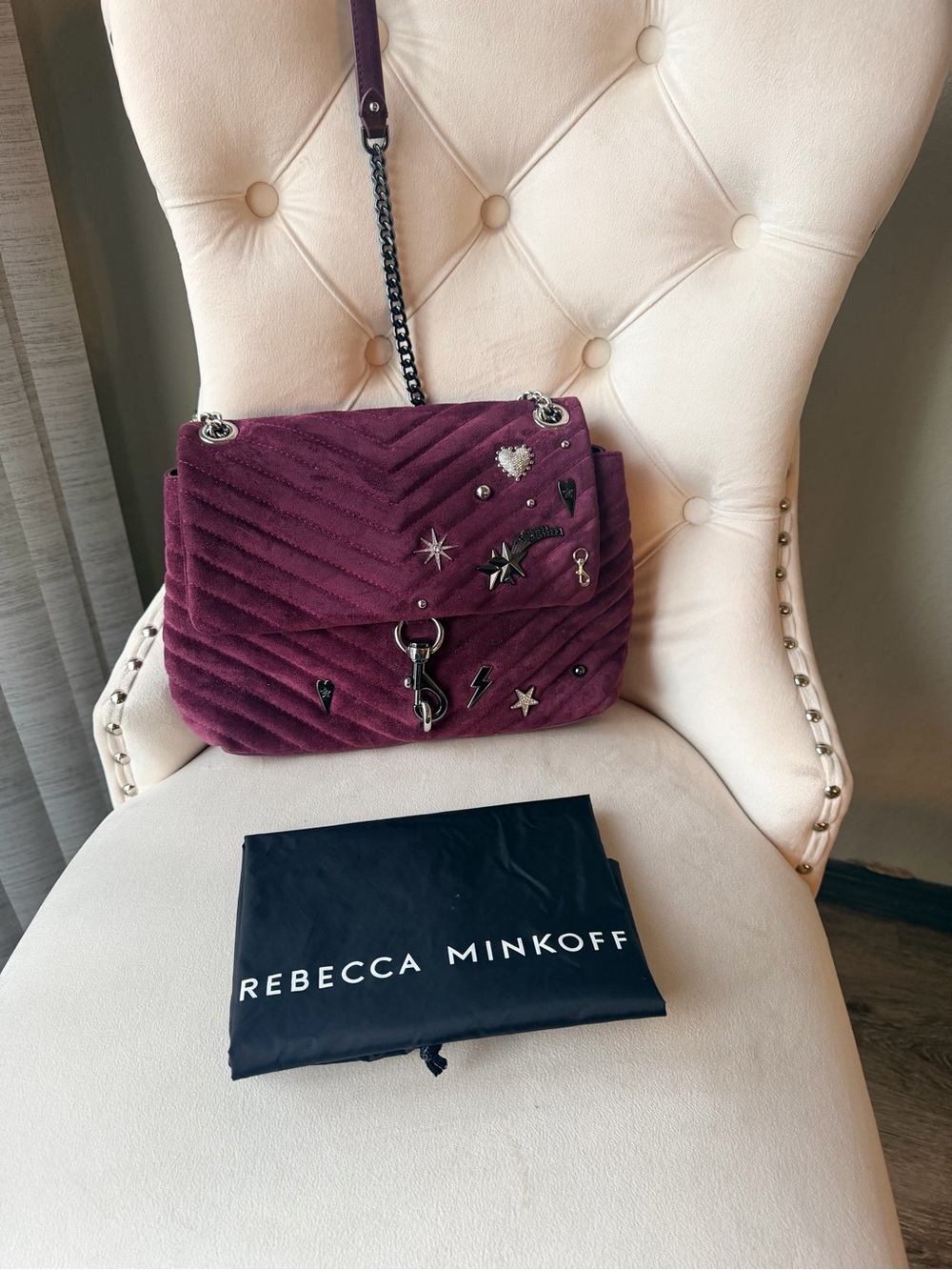 Rebecca Minkoff Burgundy Quilted Suede Celestial Shoulder Bag ⭐